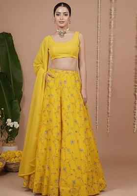 Yellow Sequin Crepe Lehenga Set