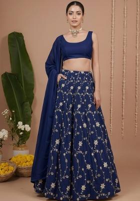 Blue Sequin Crepe Lehenga Set