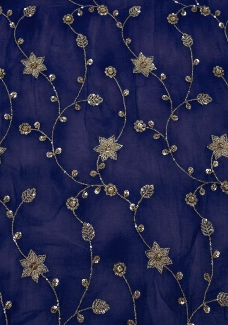Blue Sequin Crepe Lehenga Set - Indya