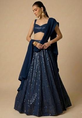 Navy Blue Sequin Georgette Lehenga Set