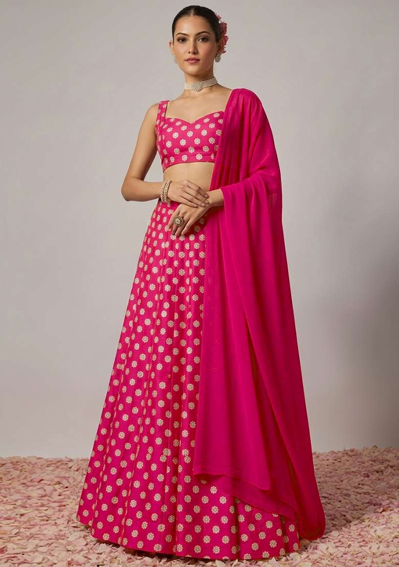 Rani Pink Silk Blend Lehenga Set - Indya