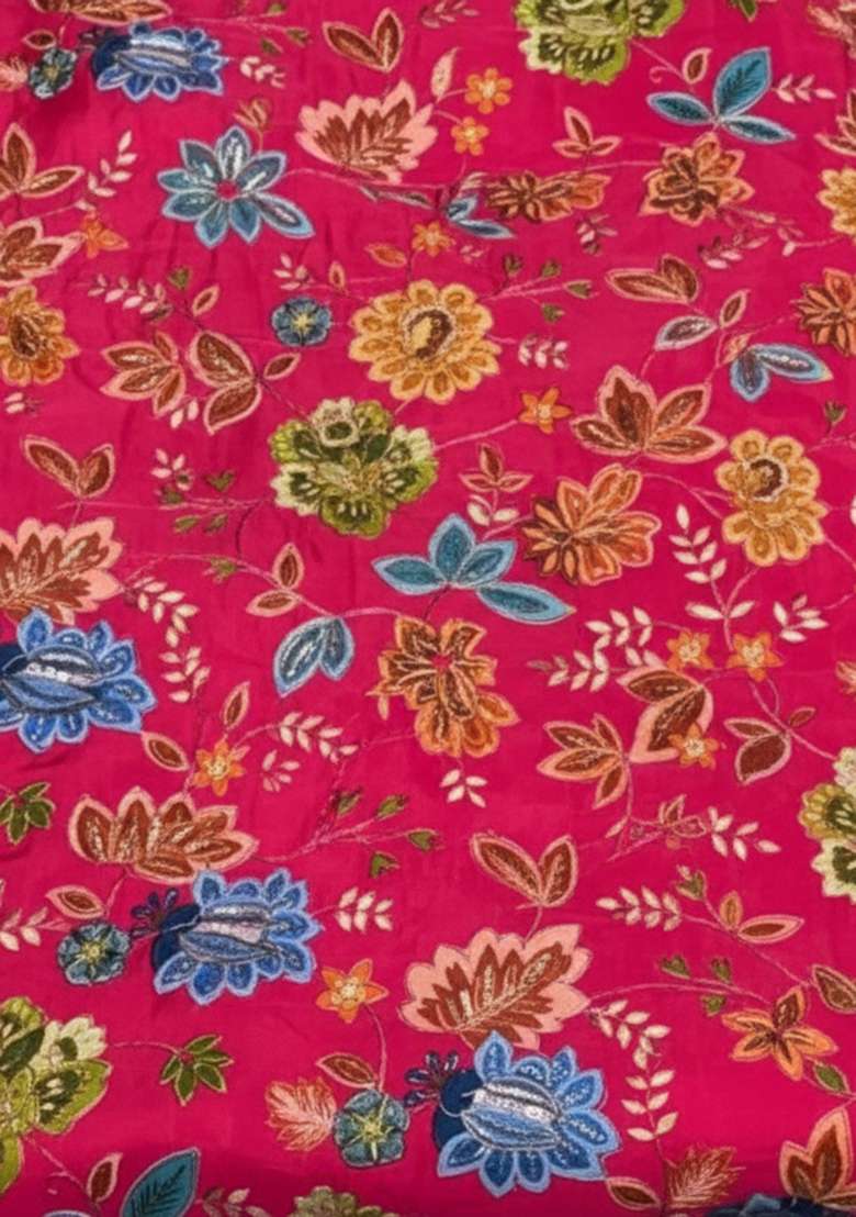 Magenta Pink Printed Crepe Lehenga Set - Indya