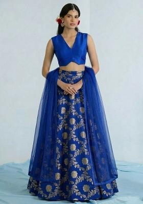 Royal Blue Chanderi Lehenga Set