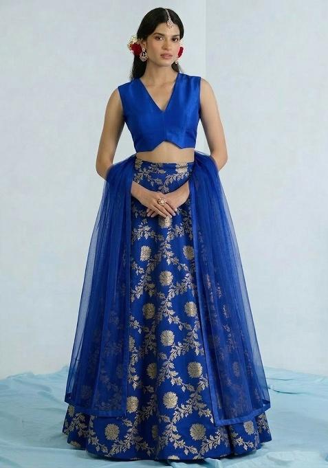 Royal Blue Chanderi Lehenga Set