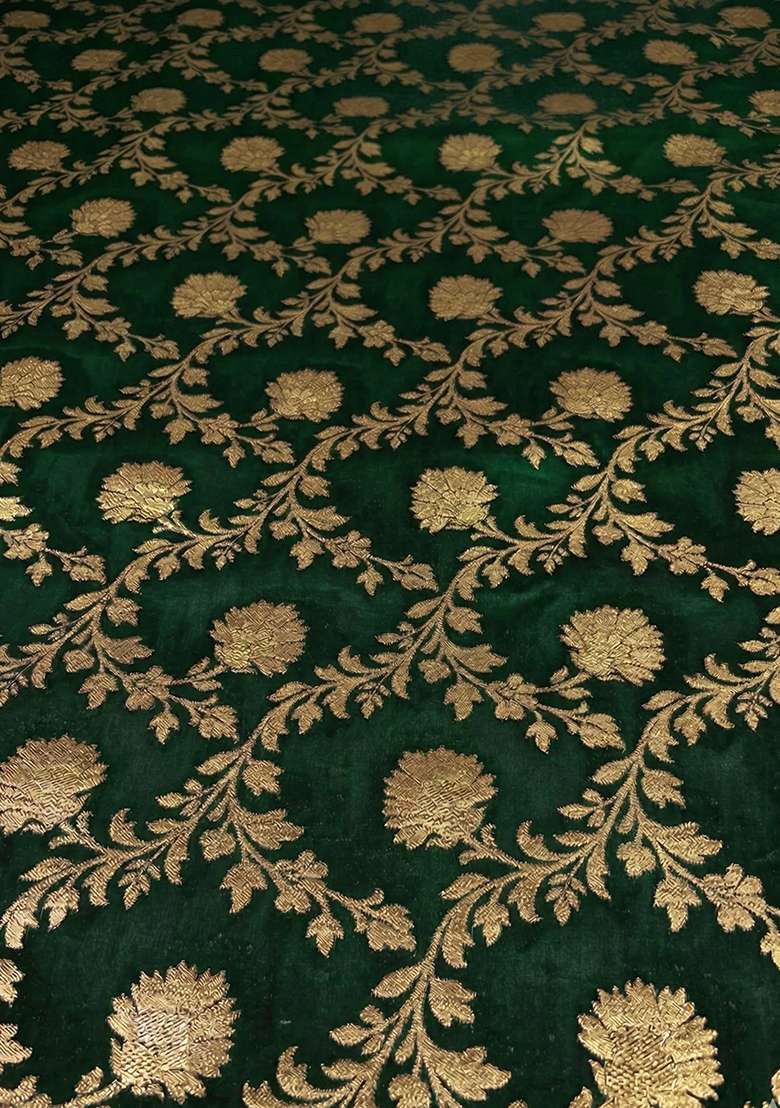 Green Chanderi Lehenga Set for Diwali and Festive Wear - Indya