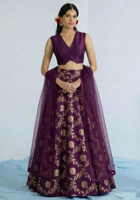 Purple Chanderi Lehenga Set