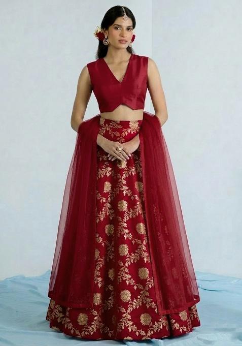 Red Chanderi Lehenga Set