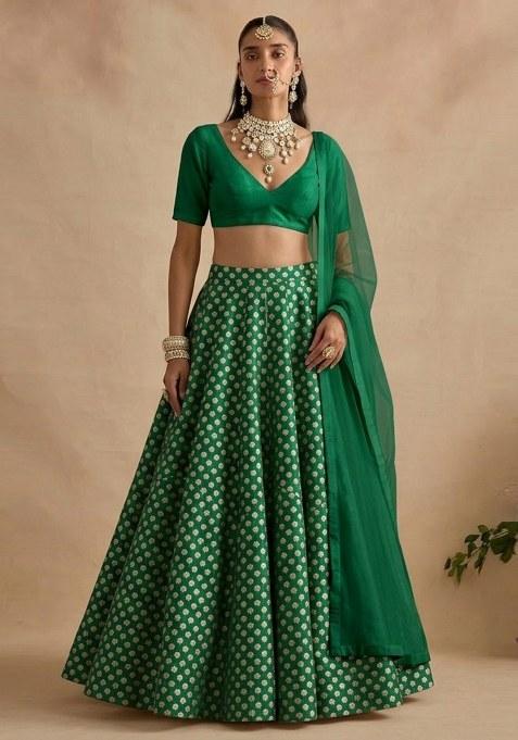 Bottle Green Silk Lehenga Set