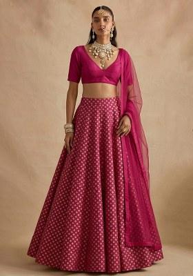 Hot Pink Silk Lehenga Set