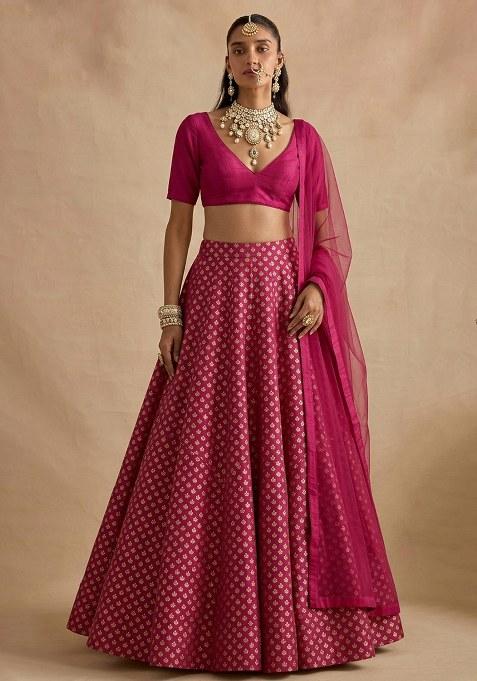 Hot Pink Silk Lehenga Set