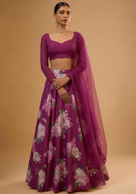 Hot Pink Printed Georgette Lehenga Set