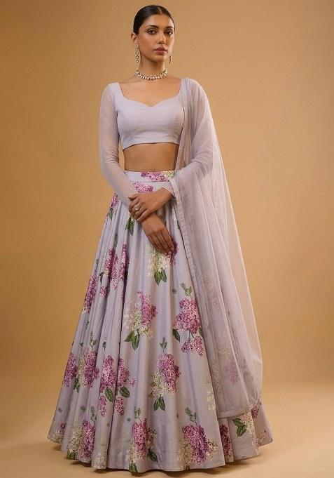 Dusty Pink Printed Georgette Lehenga Set