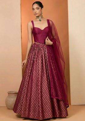 Hot Pink Brocade Lehenga Set