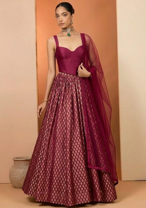 Hot Pink Brocade Lehenga Set