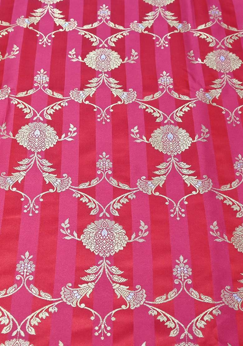 Red Zari Satin Fusion Set for Diwali and Festive Wear - Indya