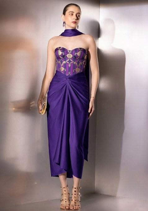Violet Zari Satin Fusion Set