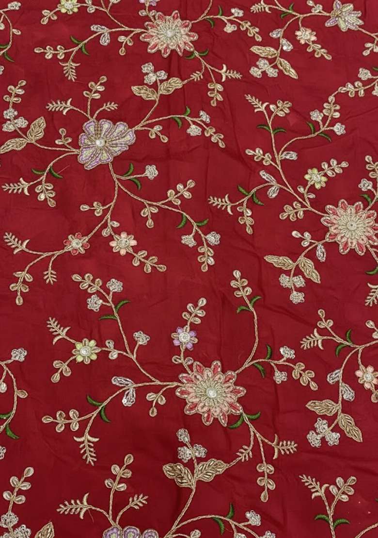 Red Embroidered Crepe Lehenga Set - Indya