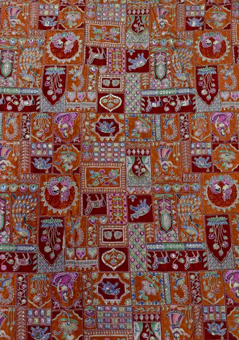 Rust Orange Printed Crepe Lehenga Set - Indya