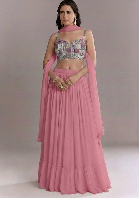 Blush Pink Printed Crepe Lehenga Set