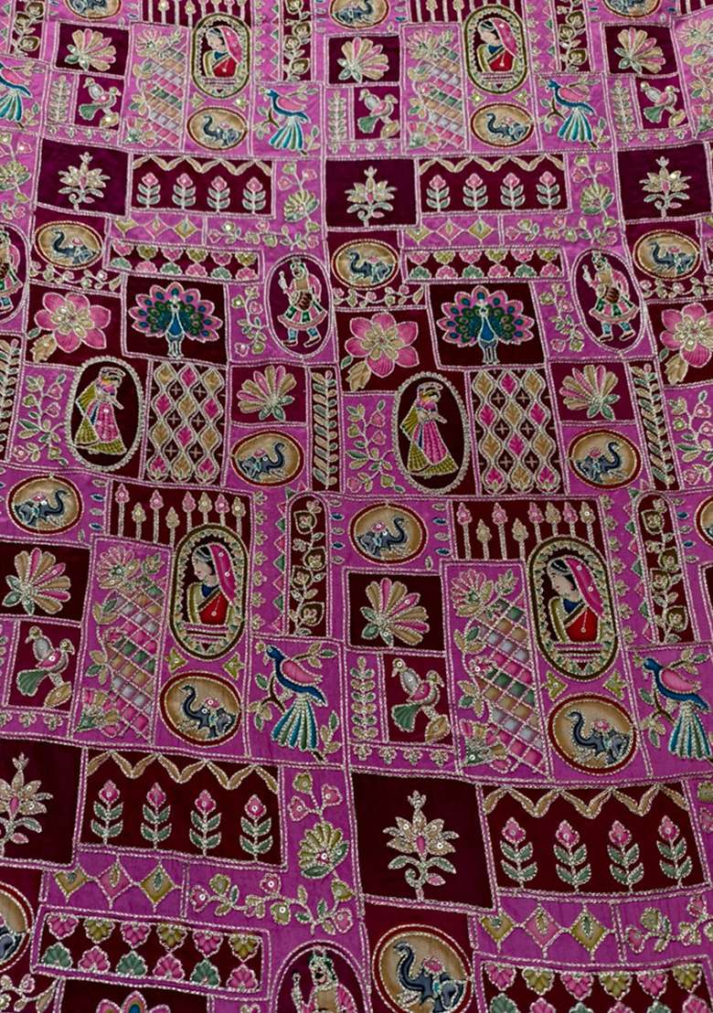 Wine Printed Crepe Lehenga Set - Indya