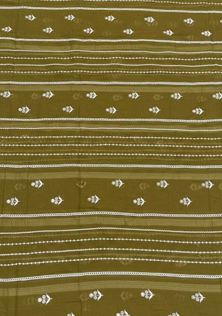 Olive Green Embroidered Chanderi Lehenga Set - Indya
