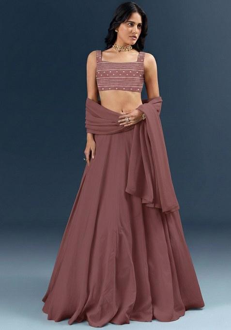 Mauve Embroidered Chanderi Lehenga Set