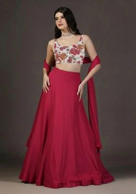 Hot Pink Embroidered Crepe Lehenga Set