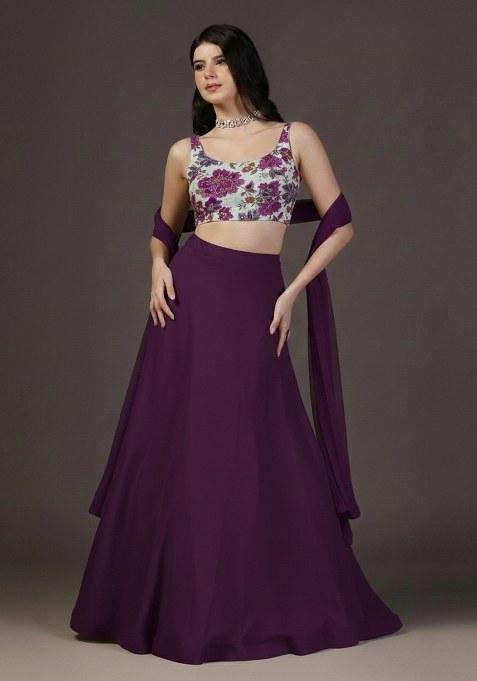 Violet Embroidered Crepe Lehenga Set