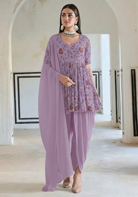 Lilac Embroidered Crepe Check