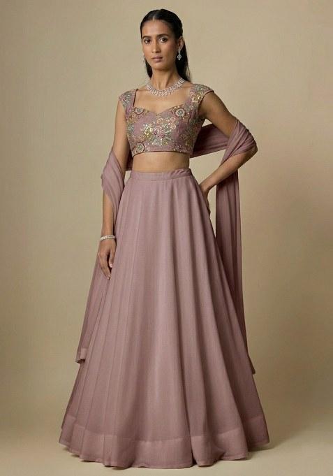 Mauve Embroidered Organza Lehenga Set