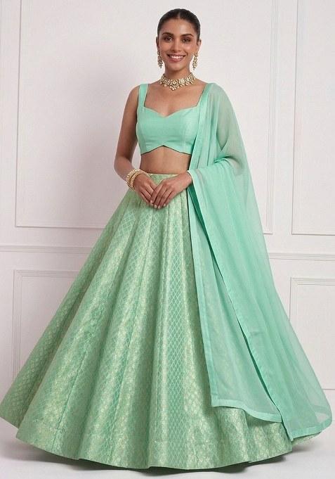 Mint Green Brocade Lehenga Set