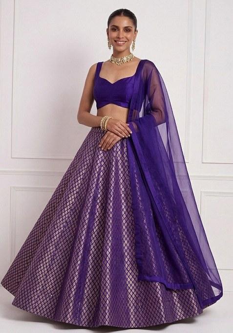 Violet Brocade Lehenga Set