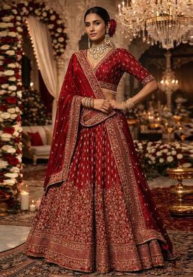 Bridal Red Embroidered Bridal Lehenga Set