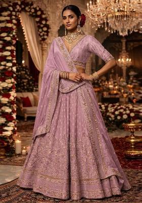 Dusky Pink Embroidered Bridal Lehenga Set