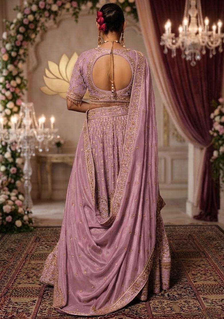 Dusky Pink Embroidered Bridal Lehenga Set - Indya