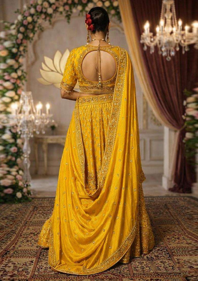Yellow  Embroidered Bridal Lehenga Set - Indya