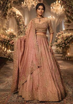 Dusky Pink Embroidered Bridal Lehenga Set