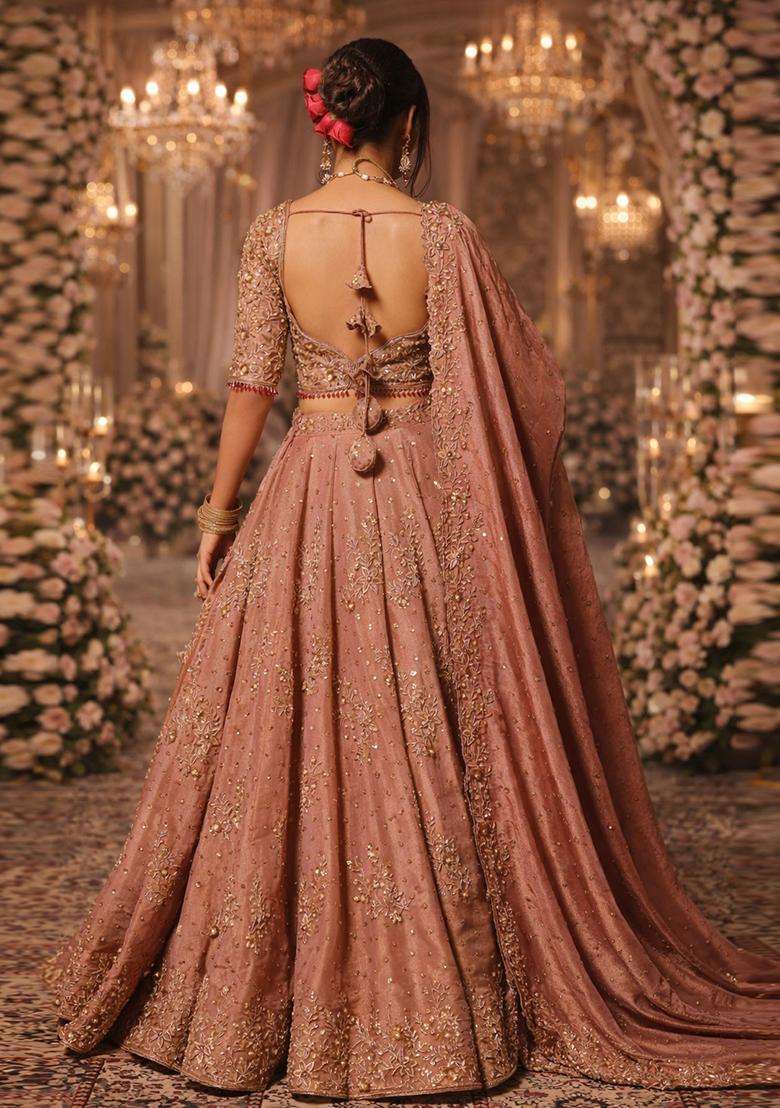 Dusky Pink Embroidered Bridal Lehenga Set - Indya