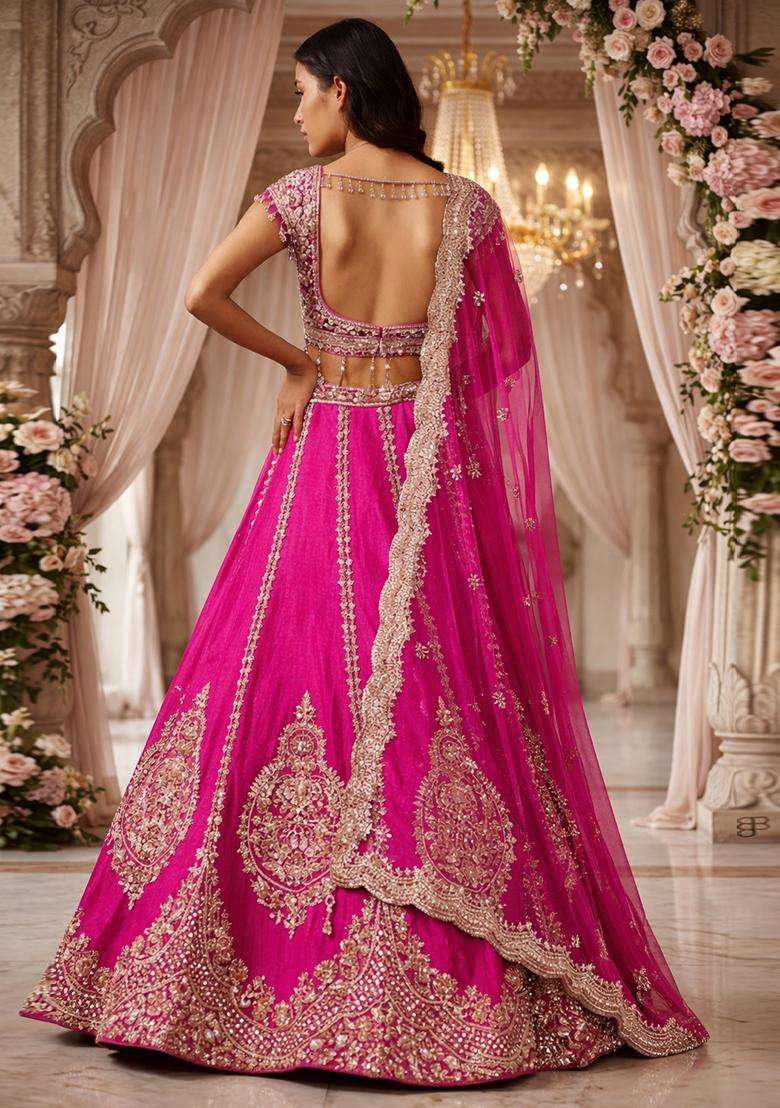 Rani Pink Embroidered Bridal Lehenga Set - Indya