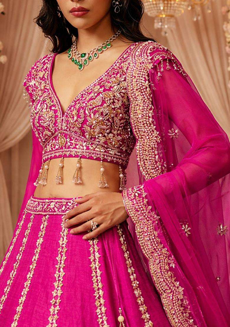 Rani Pink Embroidered Bridal Lehenga Set - Indya