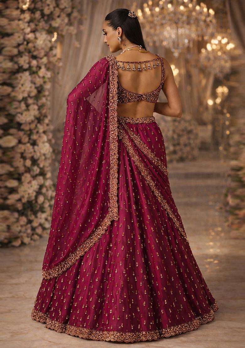 Deep Magenta Embroidered Bridal Lehenga Set - Indya