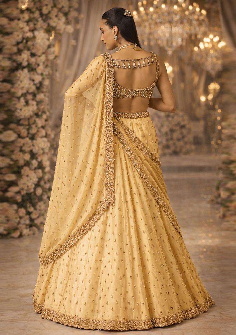 Yellow  Embroidered Bridal Lehenga Set - Indya