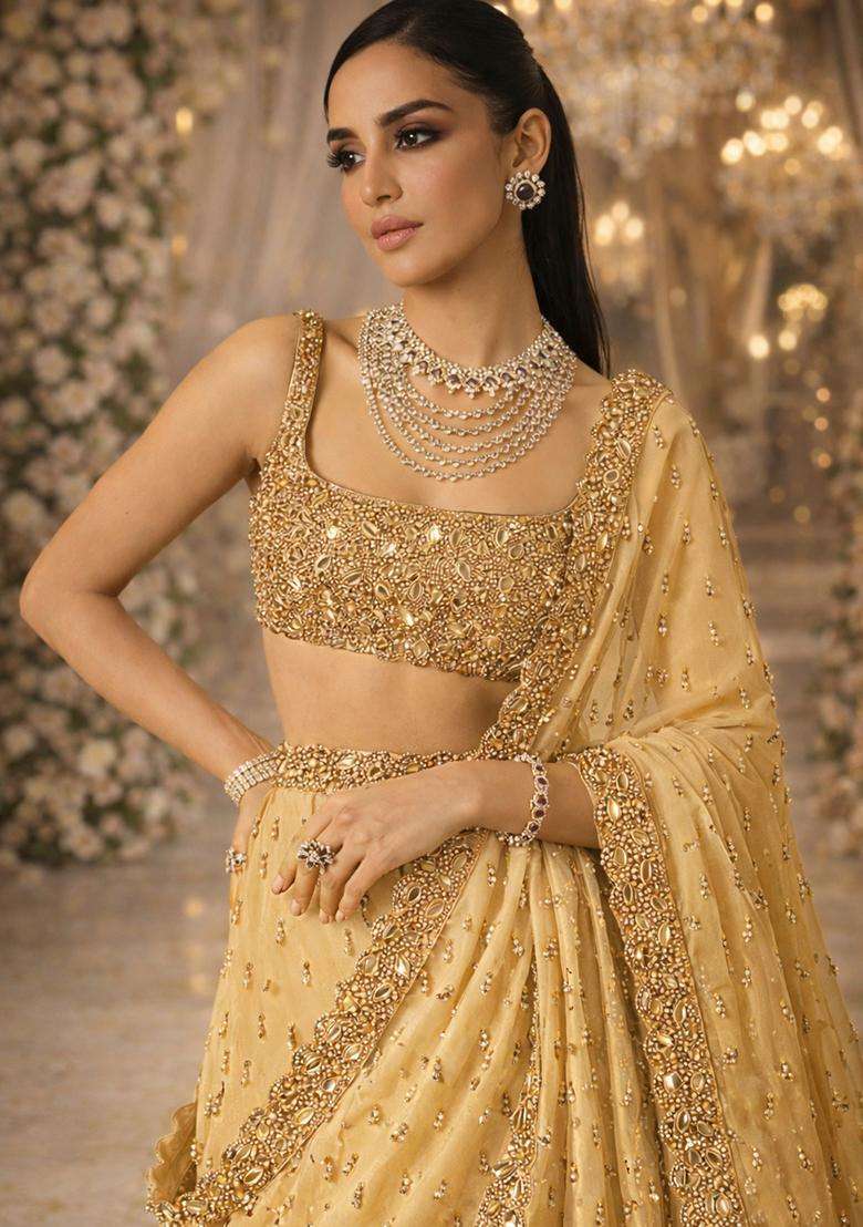 Yellow  Embroidered Bridal Lehenga Set - Indya