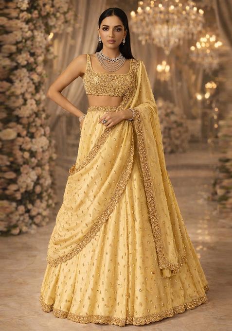 Yellow Embroidered Bridal Lehenga Set — view on Indya