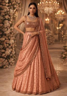 Dusky Pink Embroidered Bridal Lehenga Set