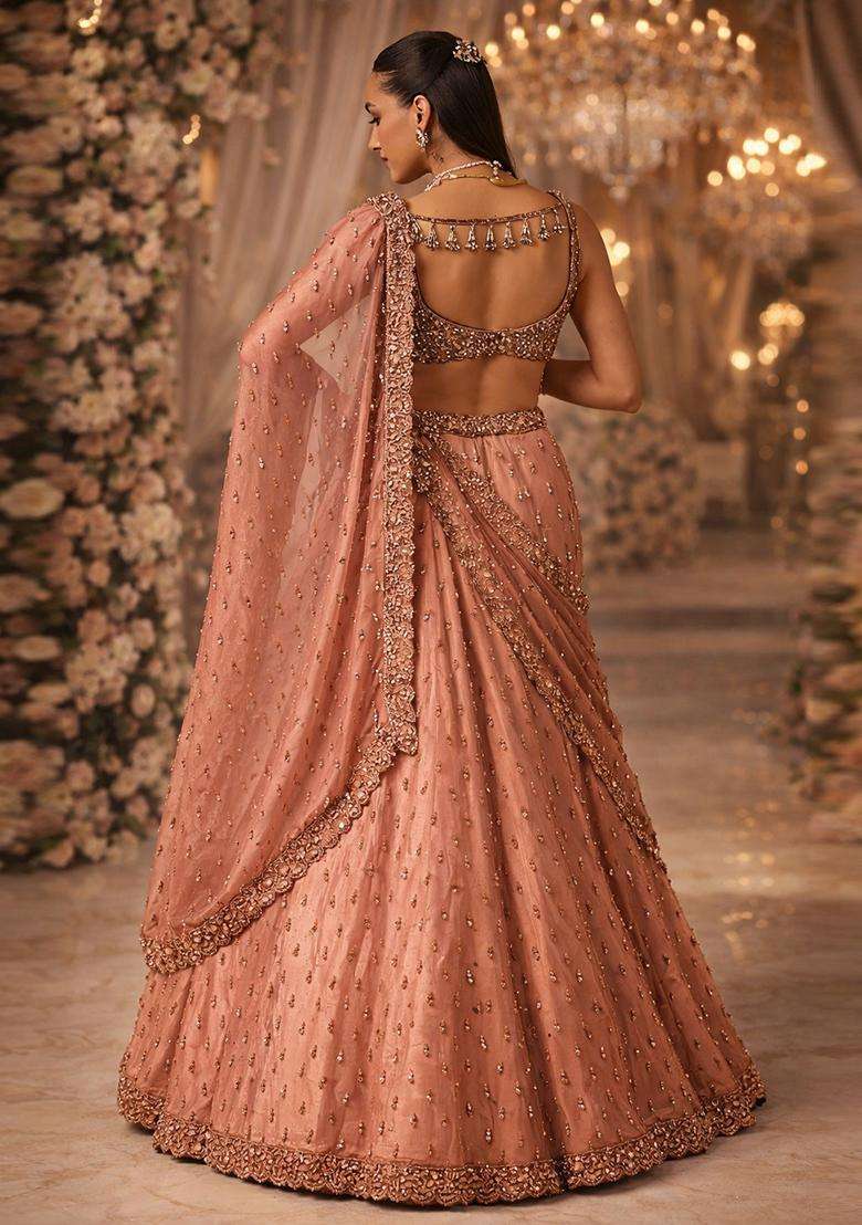 Dusky Pink Embroidered Bridal Lehenga Set - Indya