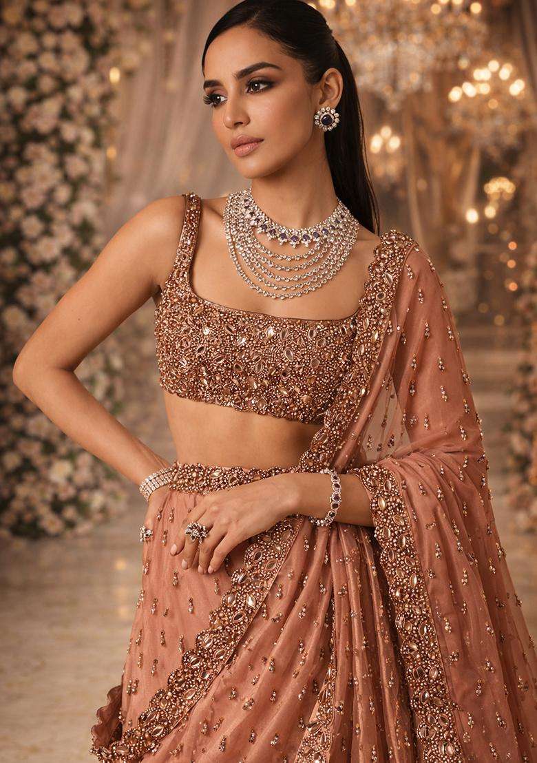 Dusky Pink Embroidered Bridal Lehenga Set - Indya