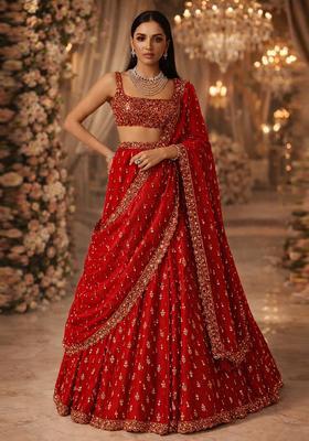 Red Embroidered Bridal Lehenga Set