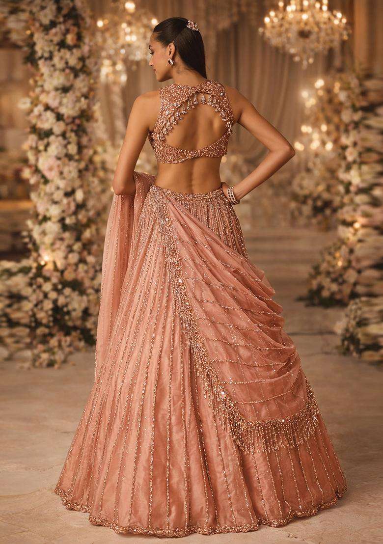 Dusky Pink Embroidered Bridal Lehenga Set - Indya
