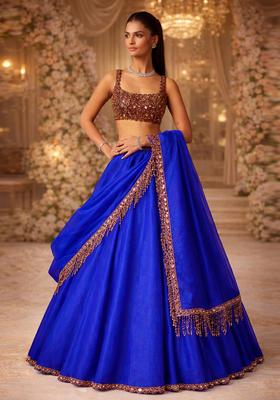 Royal Blue  Embroidered Bridal Lehenga Set
